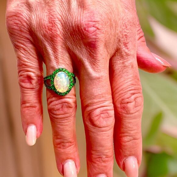 Natural Opal Tsavorite Ring Size 7 14k Gold 5.66 TCW Certified $5,950 300686 - Picture 14 of 17